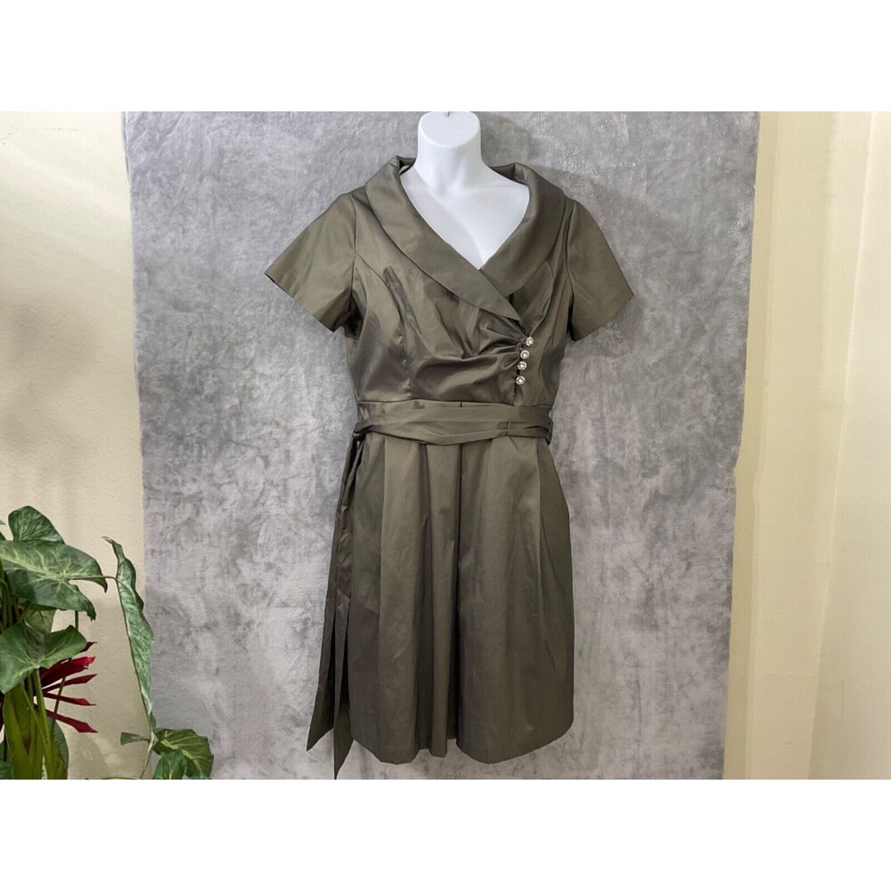 Julian Taylor Holiday Cocktail Party Belted Dress women’s 16W green jeweled zip